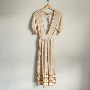 Faithful the Brand Dress Womens 8 Mustang Beige Midi Striped